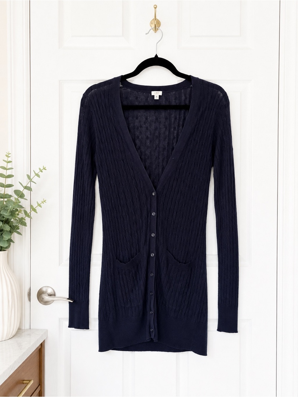 J.Crew Navy Cable Knit Long Cardigan Sweater M